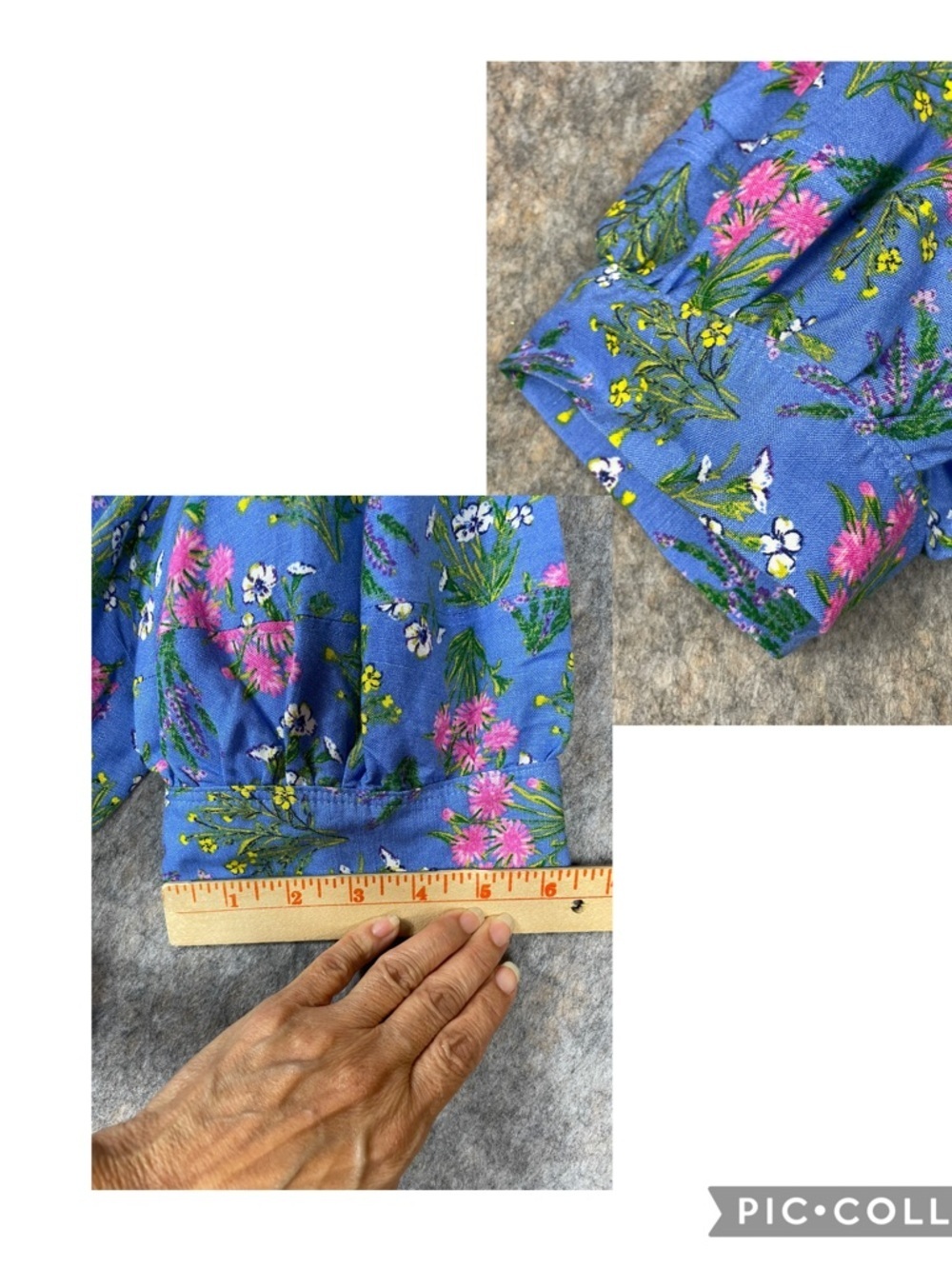 LOFT Linen Periwinkle Floral Print Puff Sleeve Mini BabyDoll A-Line Dress Sz 14 - Picture 12 of 16